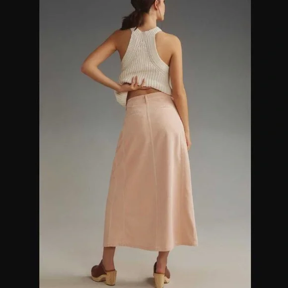 Pilcro Anthropologie Pleated Slouchy Trouser Pink Maxi Skirt Middle Slit Detail - Picture 4 of 17